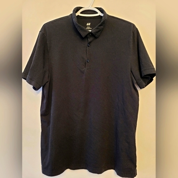 H&M Slim Fit Black Short Sleeve Polo (Large) - Picture 1 of 3